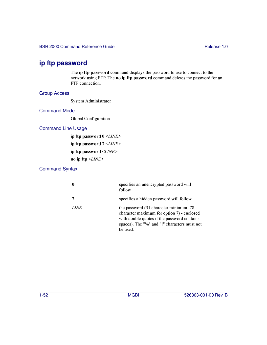 Motorola BSR 2000 manual Ip ftp password 