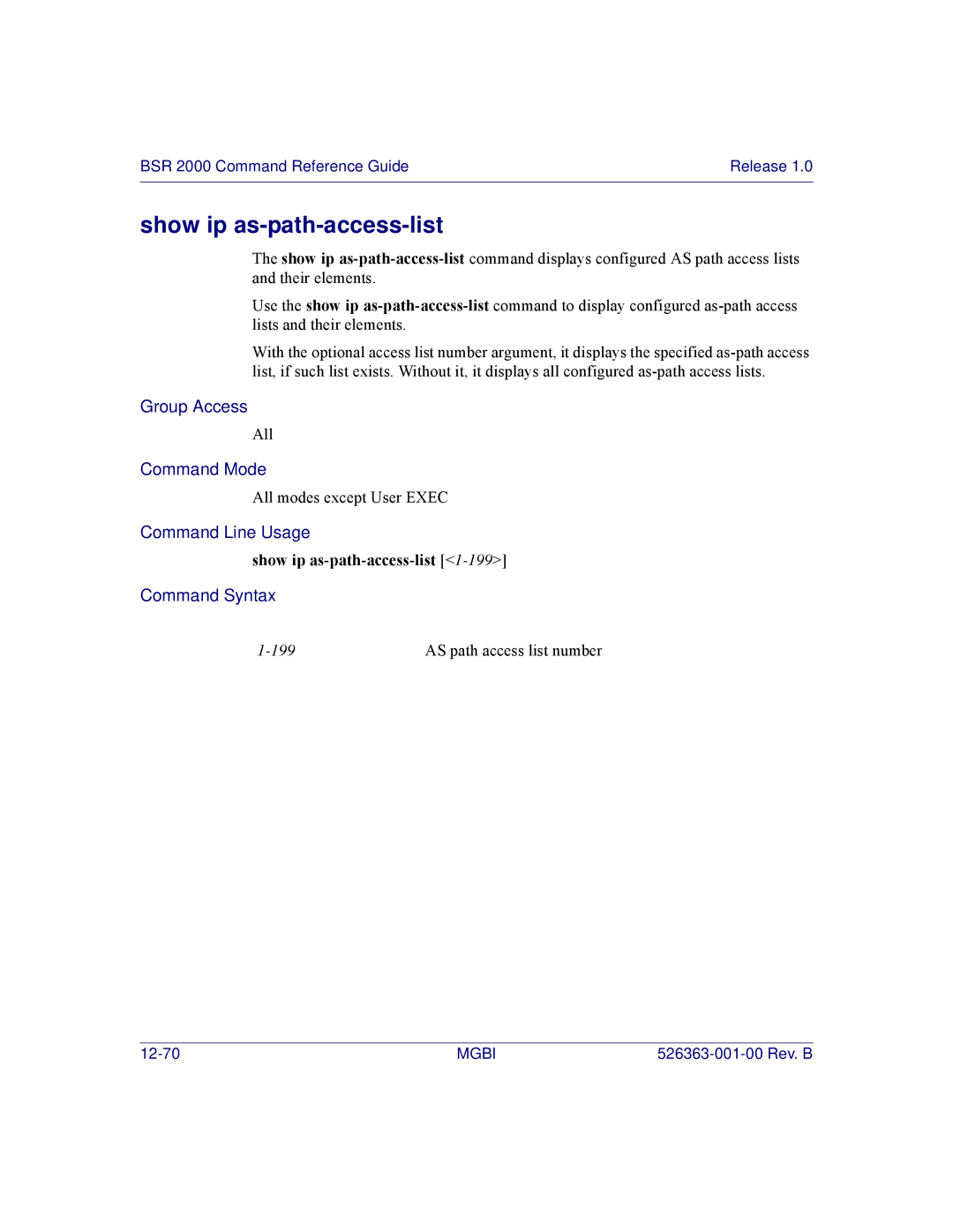 Motorola BSR 2000 manual Show ip as-path-access-list 