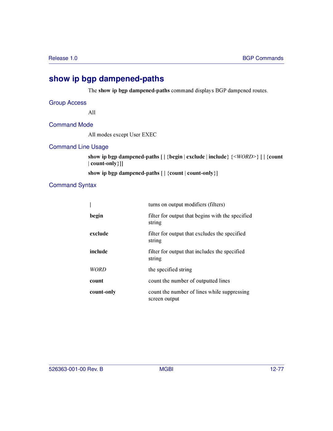 Motorola BSR 2000 manual Show ip bgp dampened-paths 