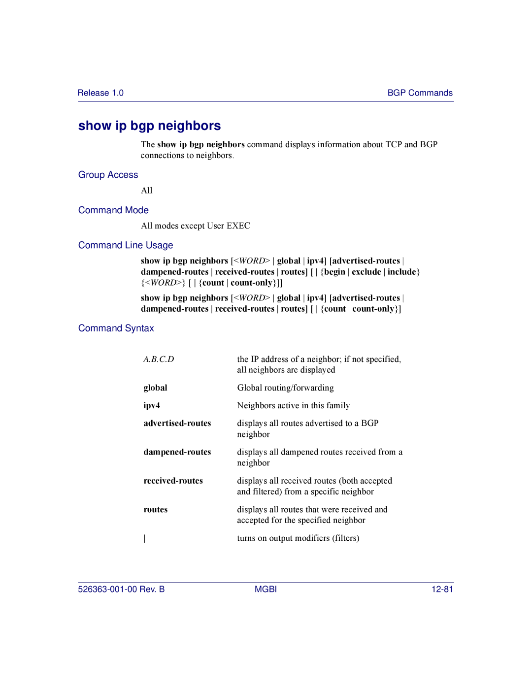 Motorola BSR 2000 manual Show ip bgp neighbors 