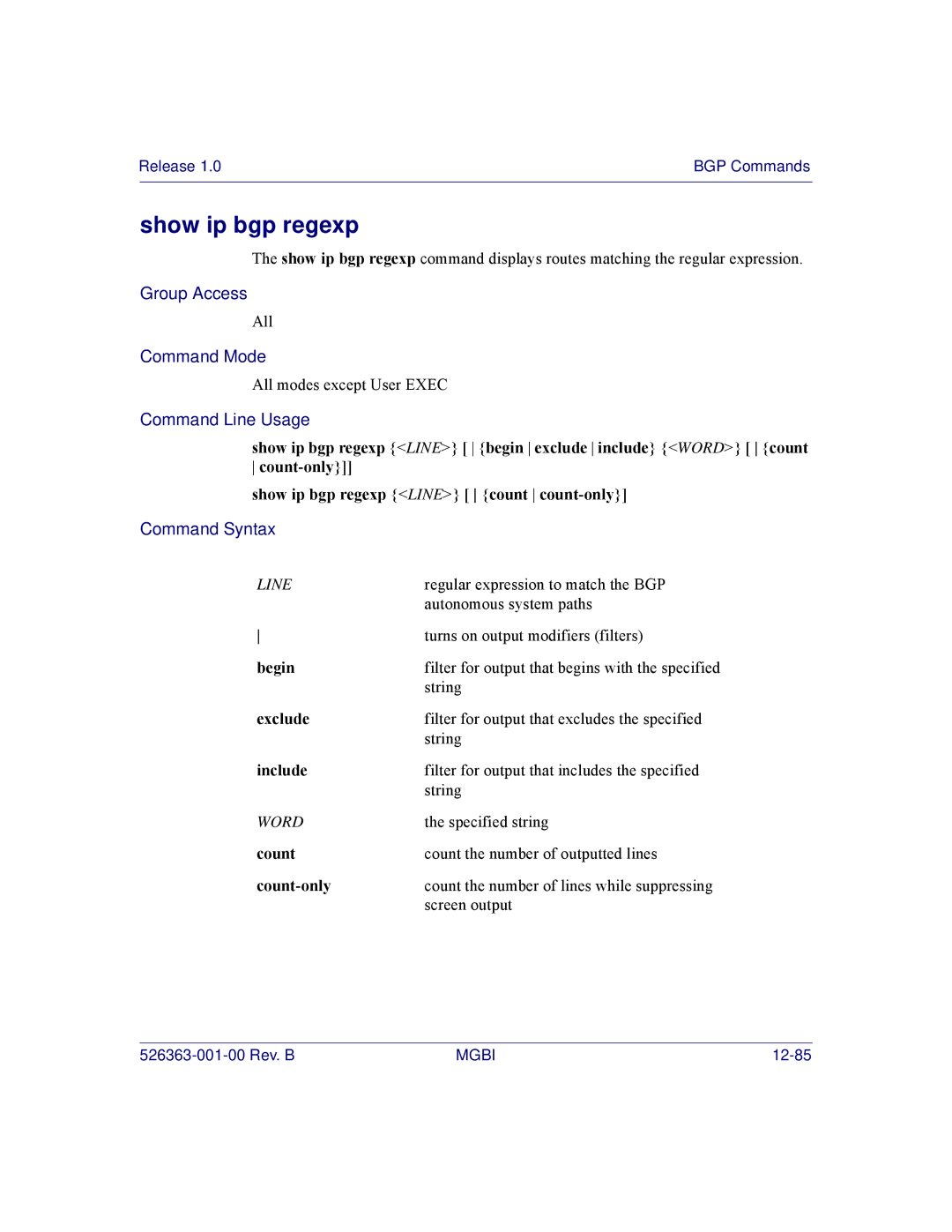 Motorola BSR 2000 manual Show ip bgp regexp 