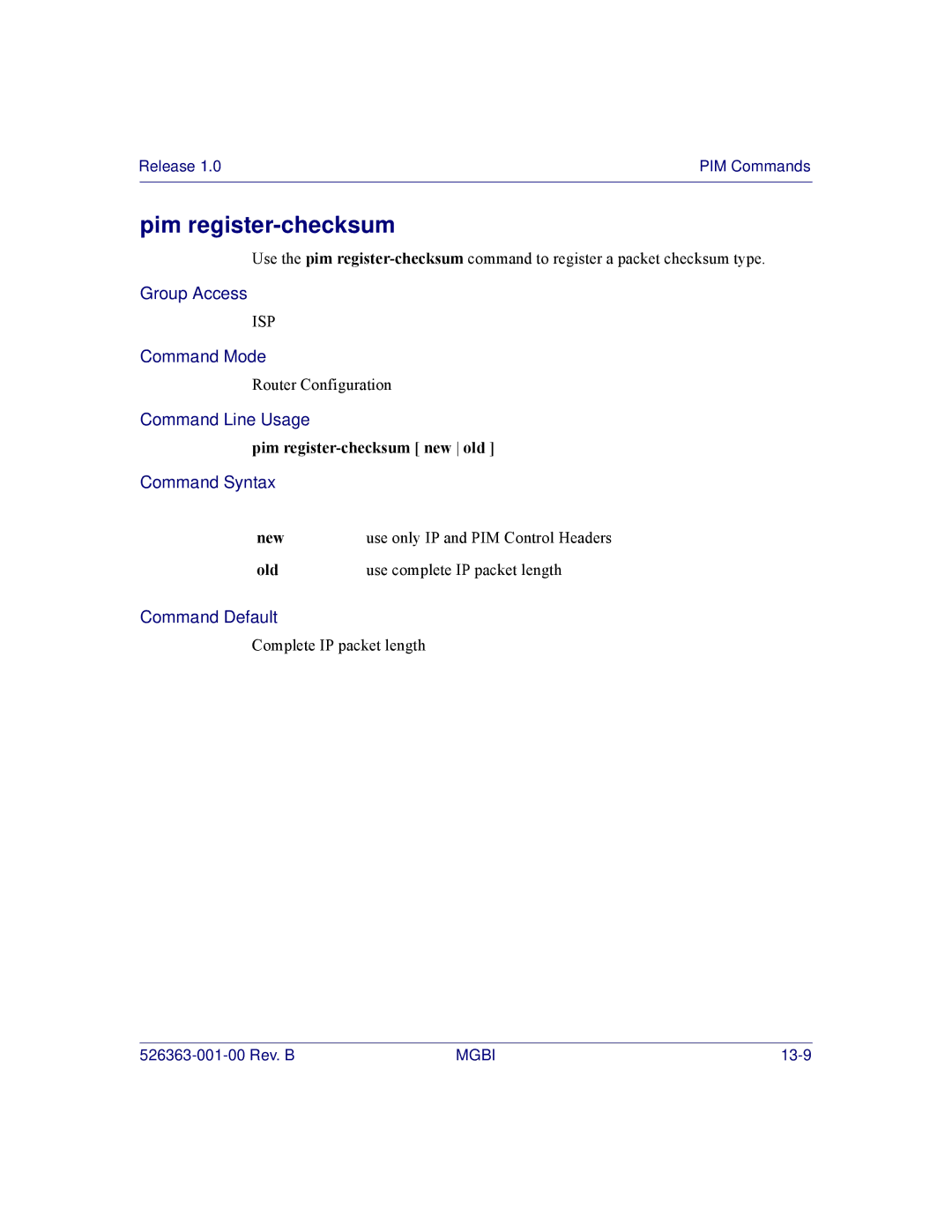 Motorola BSR 2000 manual Pim register-checksum new old, New, Old Use complete IP packet length 