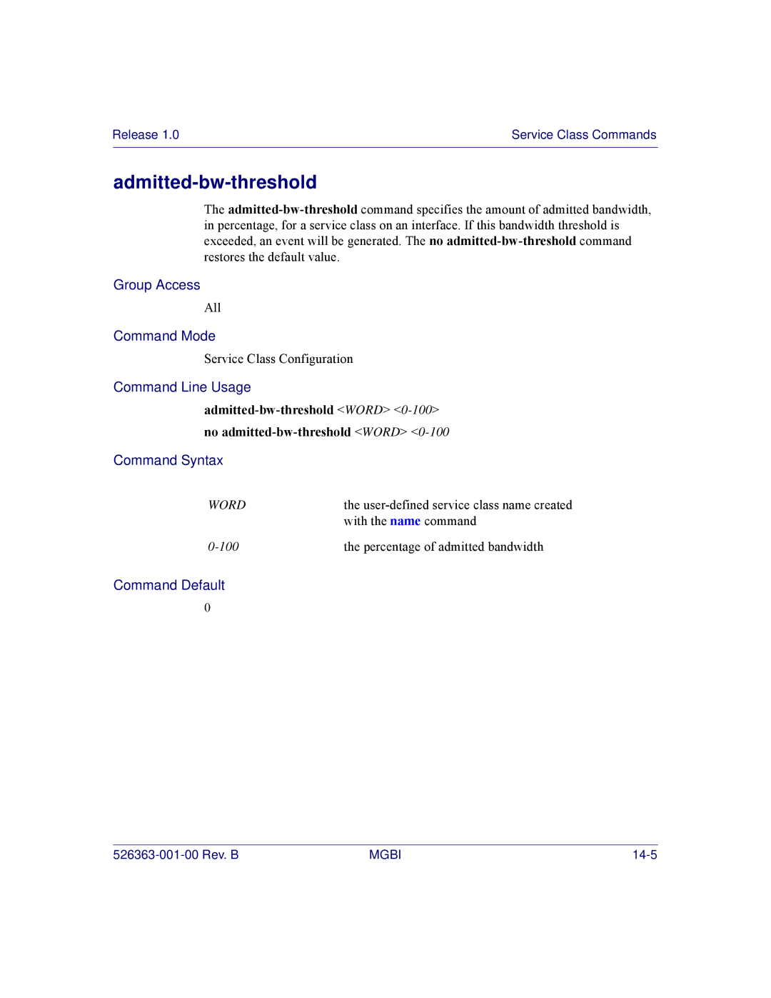 Motorola BSR 2000 manual Admitted-bw-threshold 