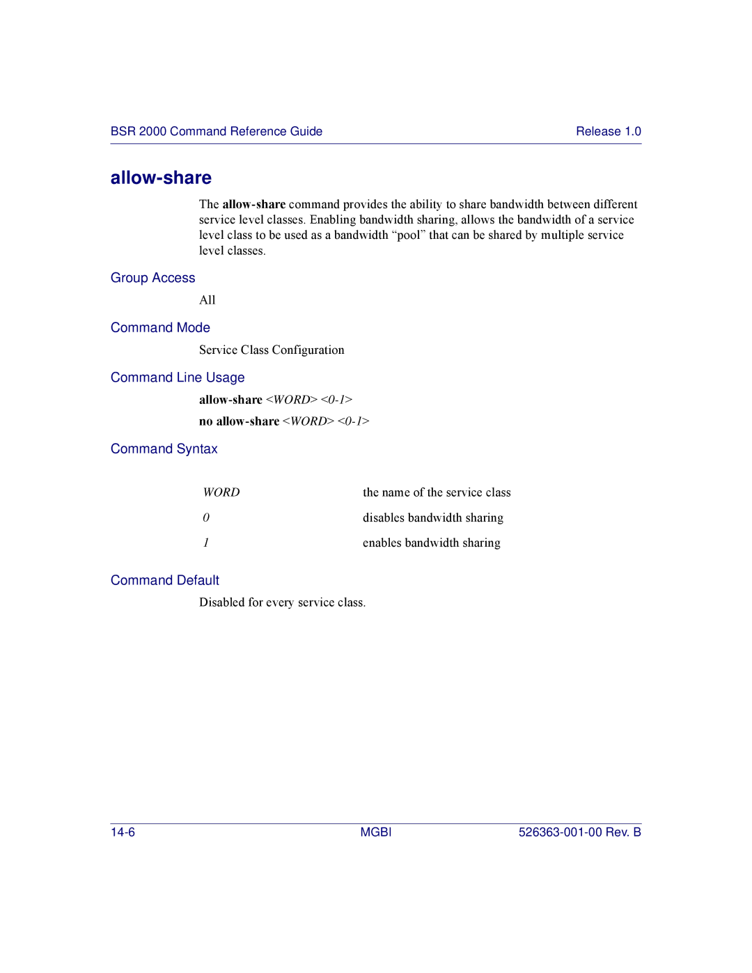 Motorola BSR 2000 manual Allow-share Word 0-1no allow-share Word 