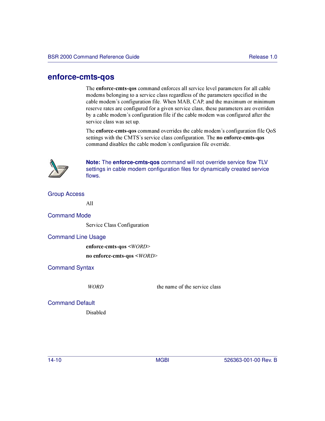 Motorola BSR 2000 manual Enforce-cmts-qos Word no enforce-cmts-qos Word 