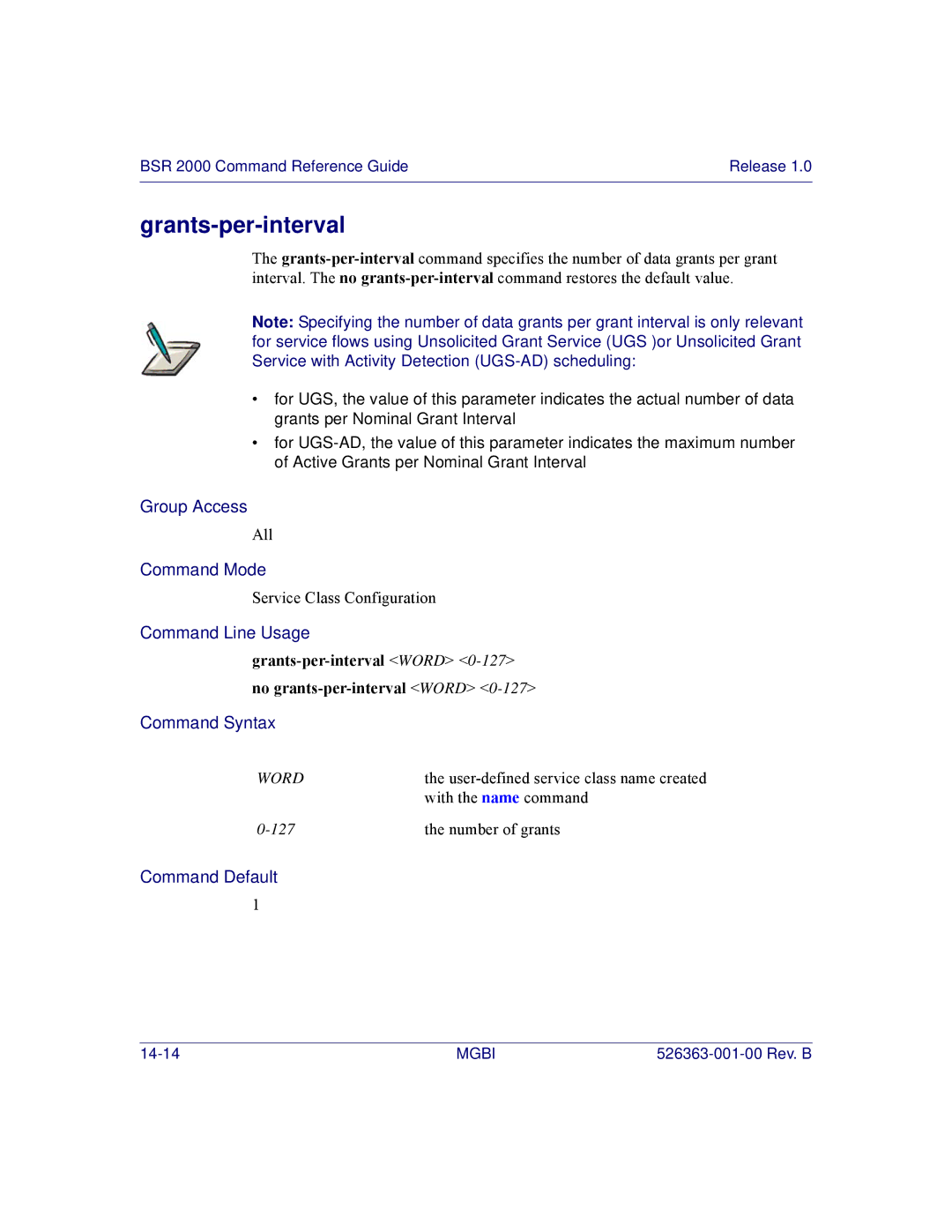 Motorola BSR 2000 manual Grants-per-interval Word 0-127no grants-per-interval Word 