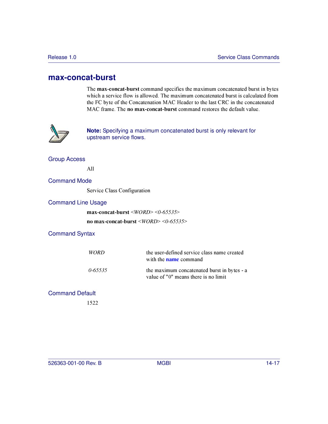 Motorola BSR 2000 manual Max-concat-burst Word 0-65535no max-concat-burst Word 