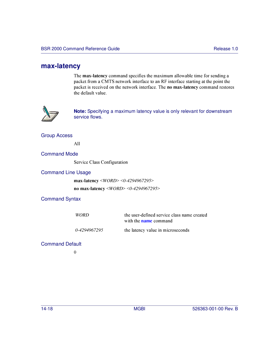 Motorola BSR 2000 manual Max-latency 