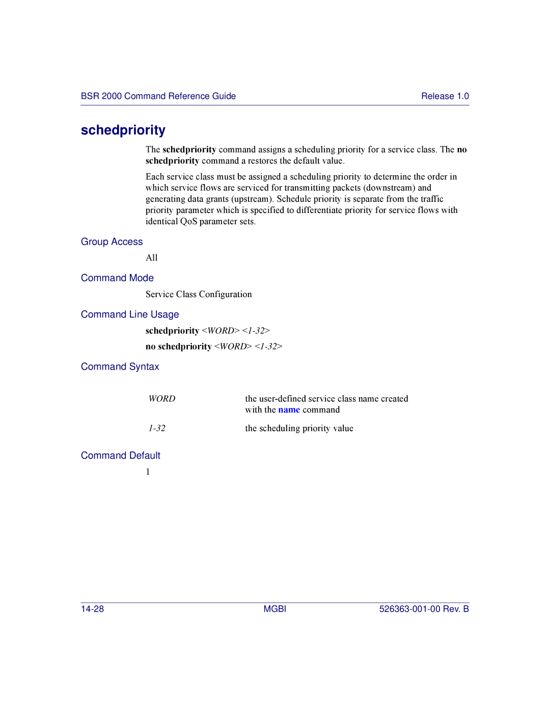 Motorola BSR 2000 manual Schedpriority Word 1-32no schedpriority Word 