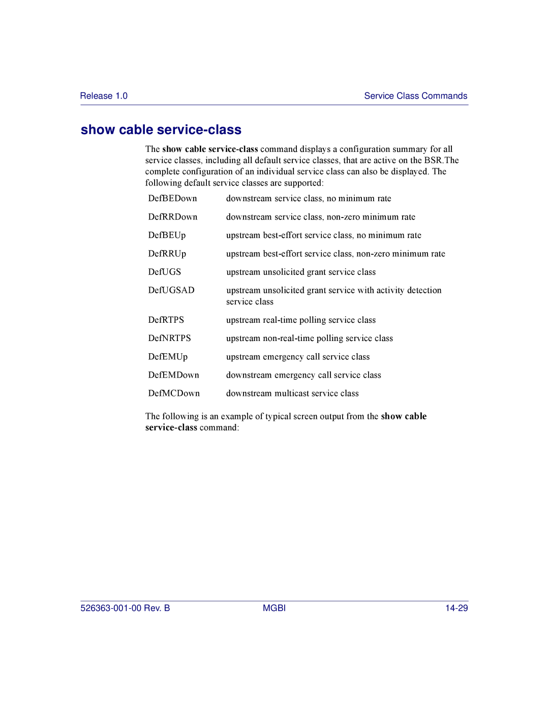 Motorola BSR 2000 manual Show cable service-class 