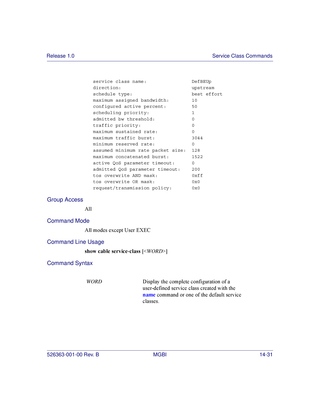 Motorola BSR 2000 manual Show cable service-class Word 