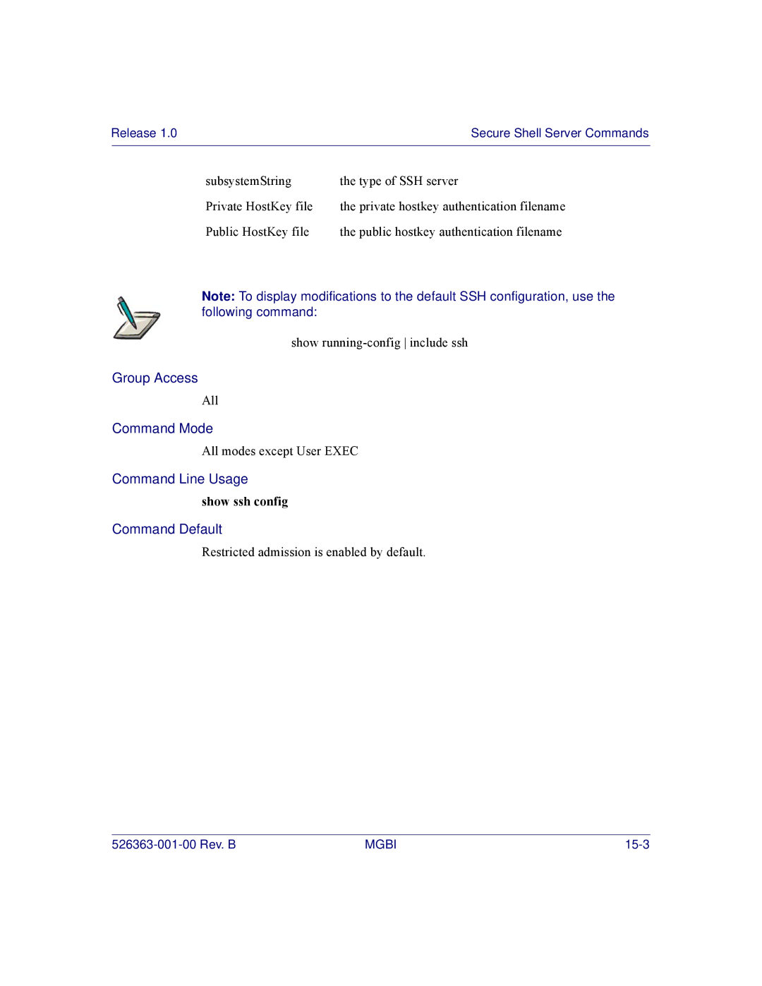 Motorola BSR 2000 manual Show ssh config 