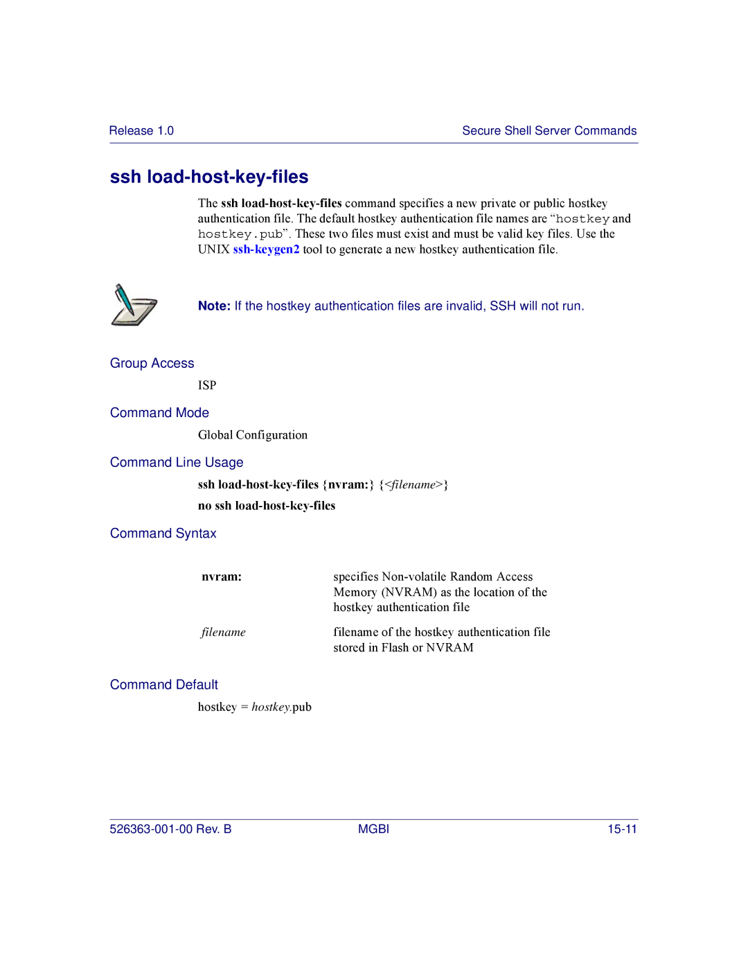 Motorola BSR 2000 manual Ssh load-host-key-files, Nvram 