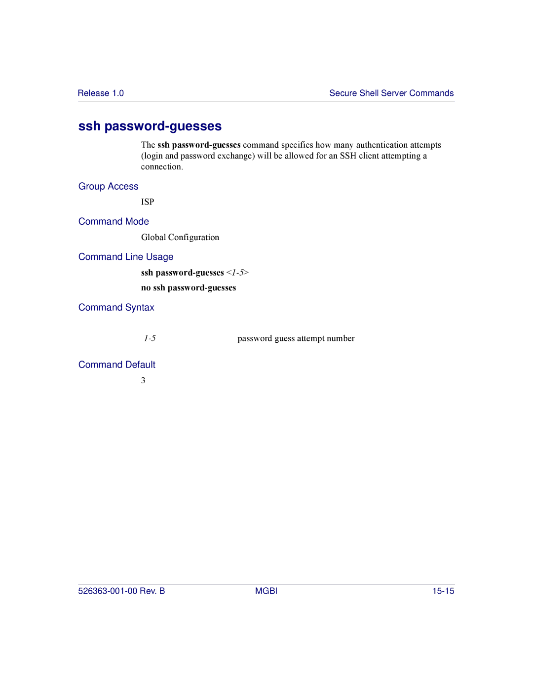 Motorola BSR 2000 manual Ssh password-guesses 1-5no ssh password-guesses 