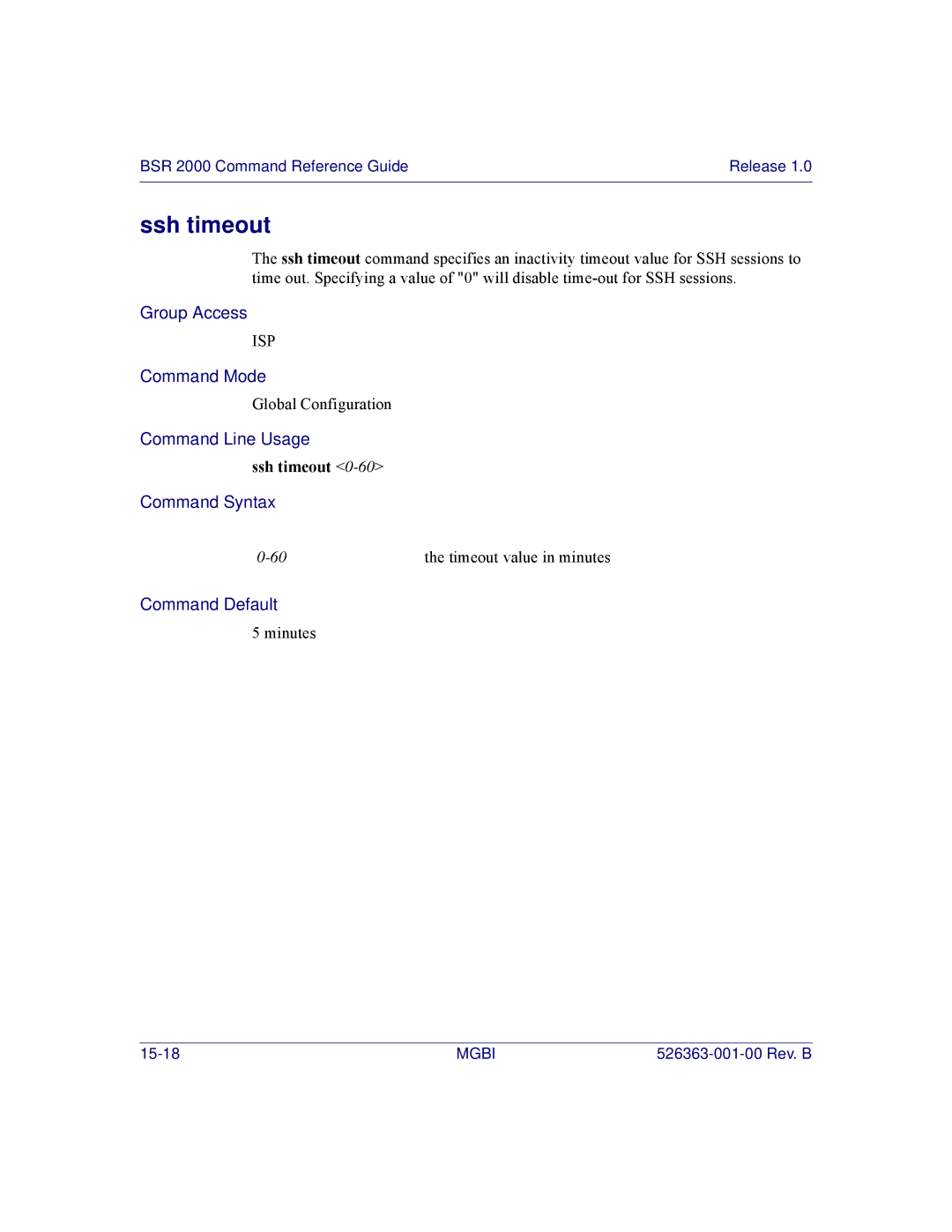 Motorola BSR 2000 manual Ssh timeout 