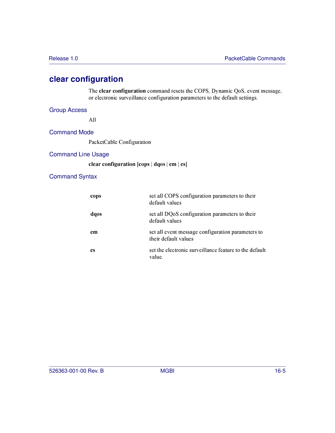 Motorola BSR 2000 manual Clear configuration cops dqos em es, Cops, Dqos 