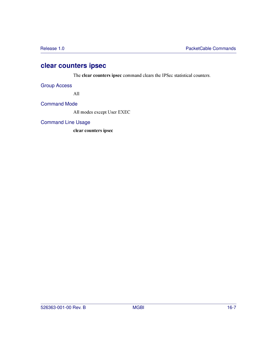 Motorola BSR 2000 manual Clear counters ipsec 