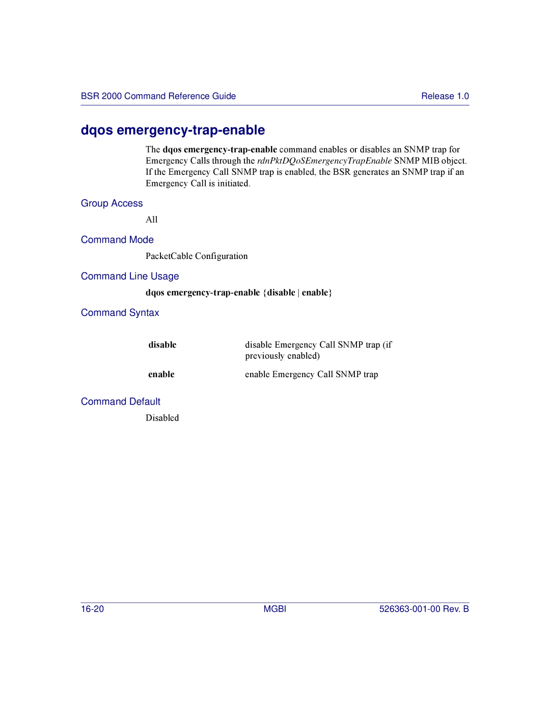 Motorola BSR 2000 manual Dqos emergency-trap-enable disable enable, Previously enabled 