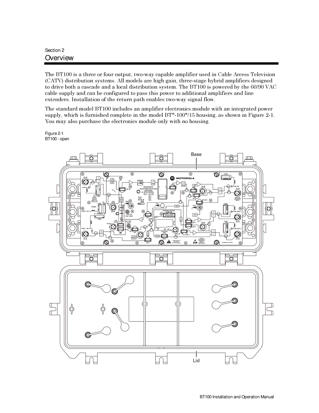 Motorola BT100 operation manual Overview, Section 