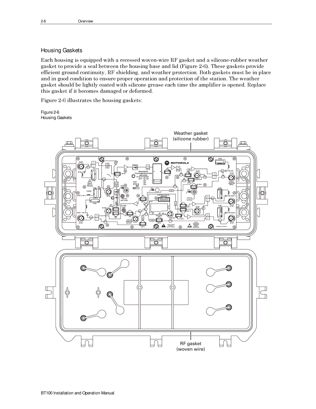 Motorola BT100 operation manual Housing Gaskets, Illustrates the housing gaskets 