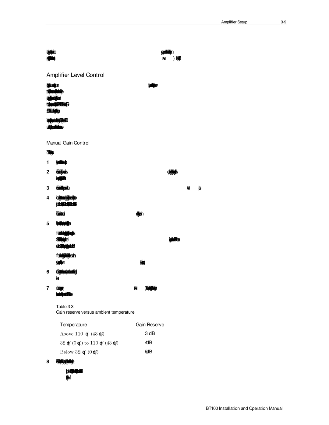 Motorola BT100 operation manual Amplifier Level Control, Manual Gain Control, Temperature Gain Reserve 