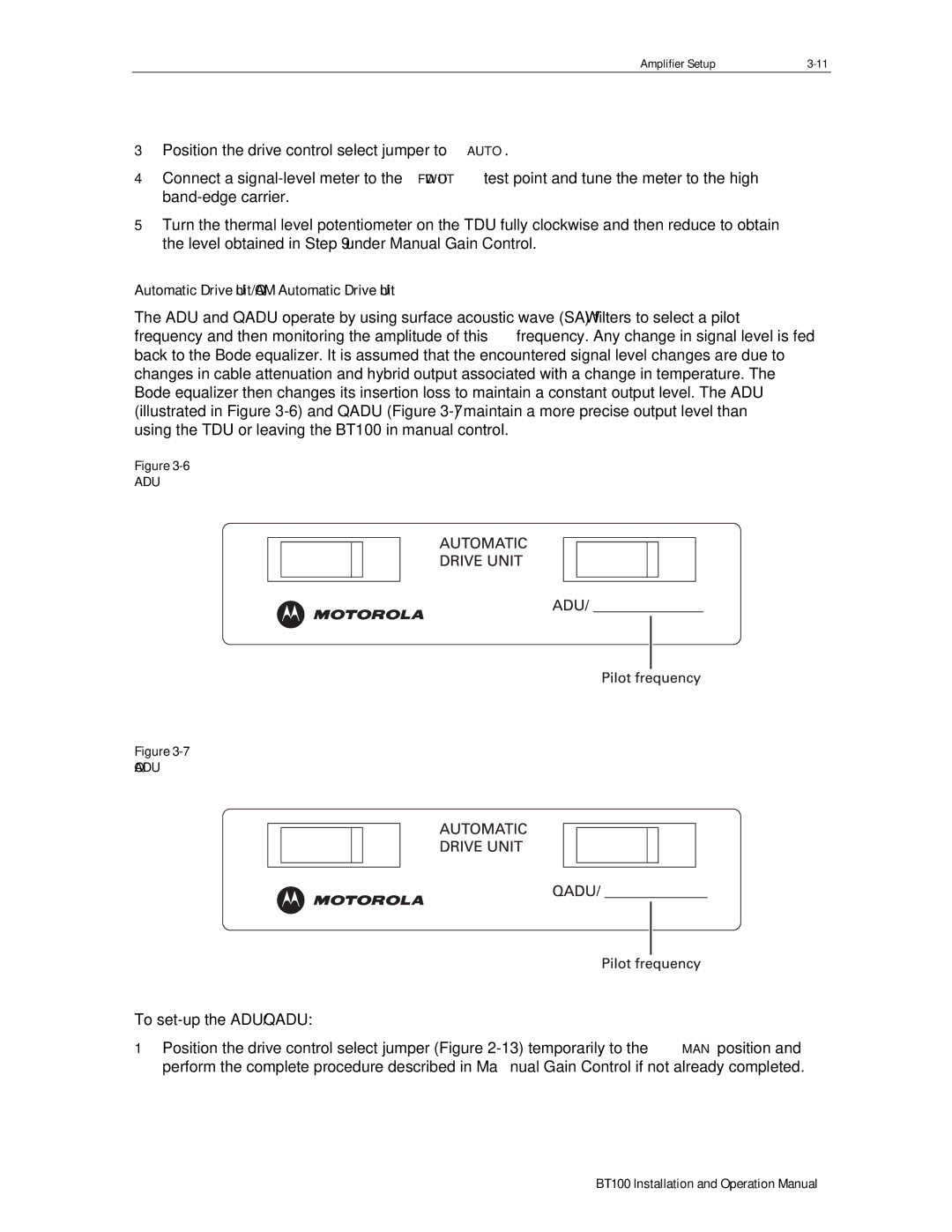 Motorola BT100 operation manual Automatic Drive Unit/QAM Automatic Drive Unit 