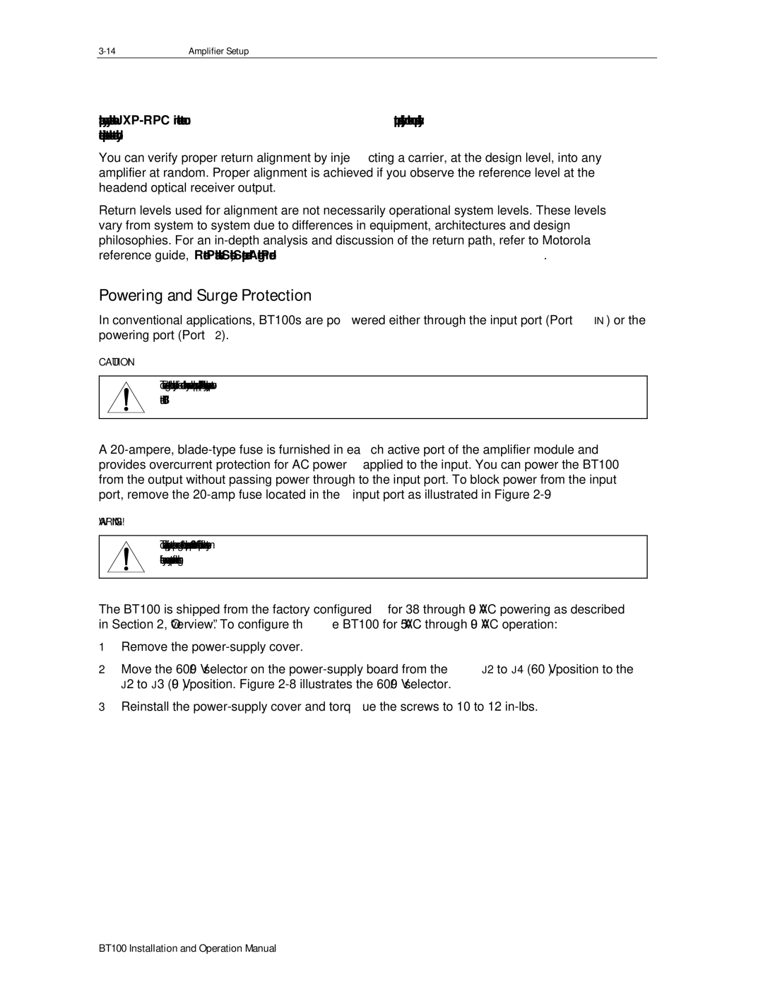 Motorola BT100 operation manual Powering and Surge Protection 