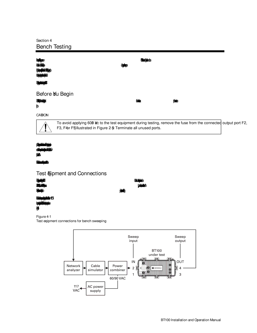 Motorola BT100 operation manual Bench Testing, Before You Begin, Test Equipment and Connections 