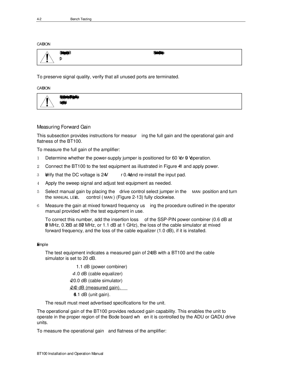 Motorola BT100 operation manual Measuring Forward Gain, Example 