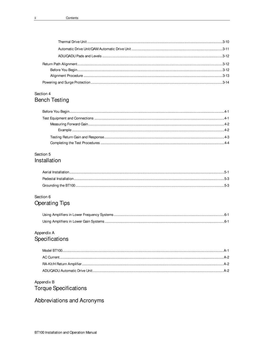 Motorola BT100 operation manual Bench Testing, Installation, Operating Tips, Specifications 