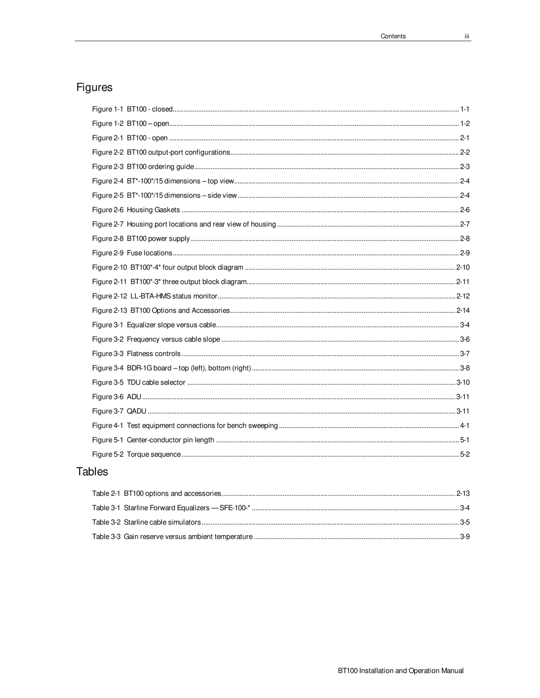 Motorola BT100 operation manual Figures, Tables 