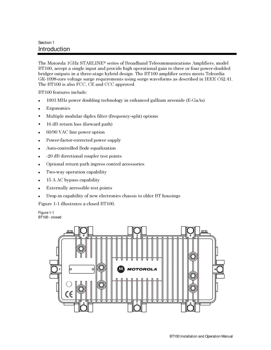 Motorola operation manual Introduction, Illustrates a closed BT100 