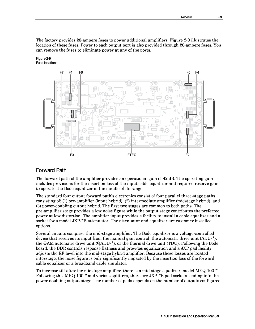 Motorola BT100 operation manual Forward Path, Figure Fuse locations 