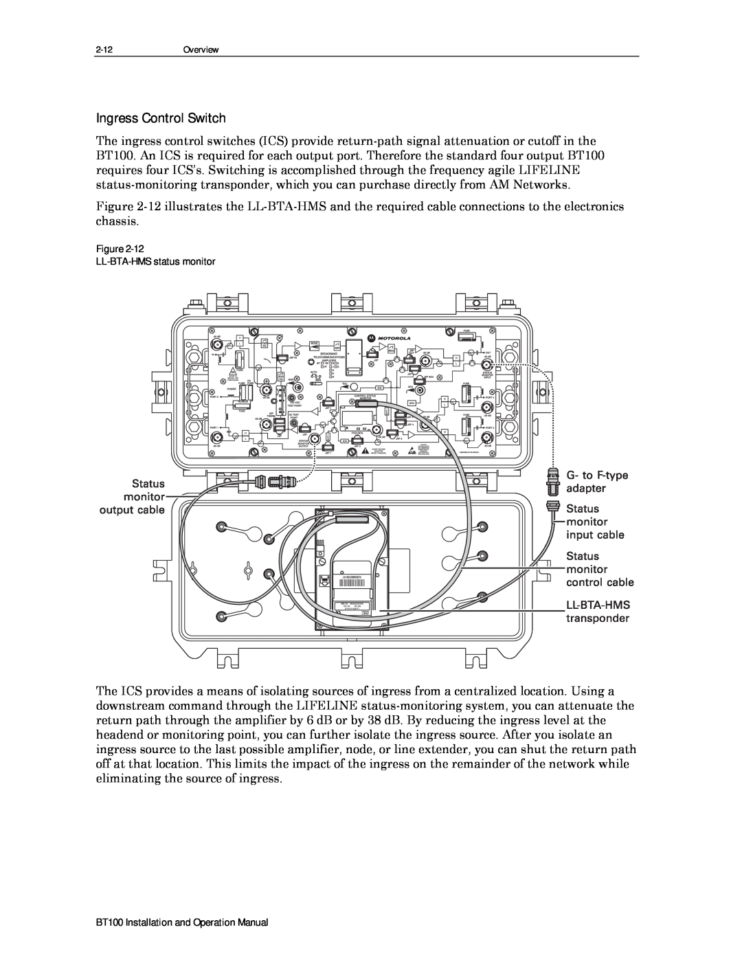 Motorola BT100 operation manual Ingress Control Switch, Figure LL-BTA-HMSstatus monitor 