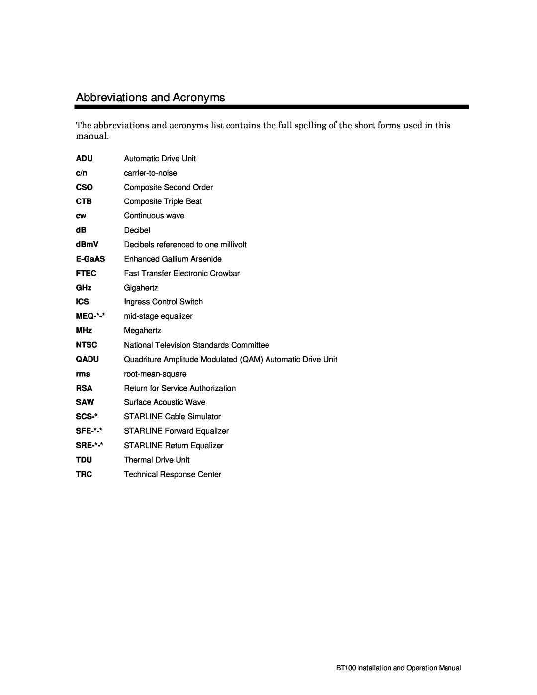 Motorola BT100 operation manual Abbreviations and Acronyms 