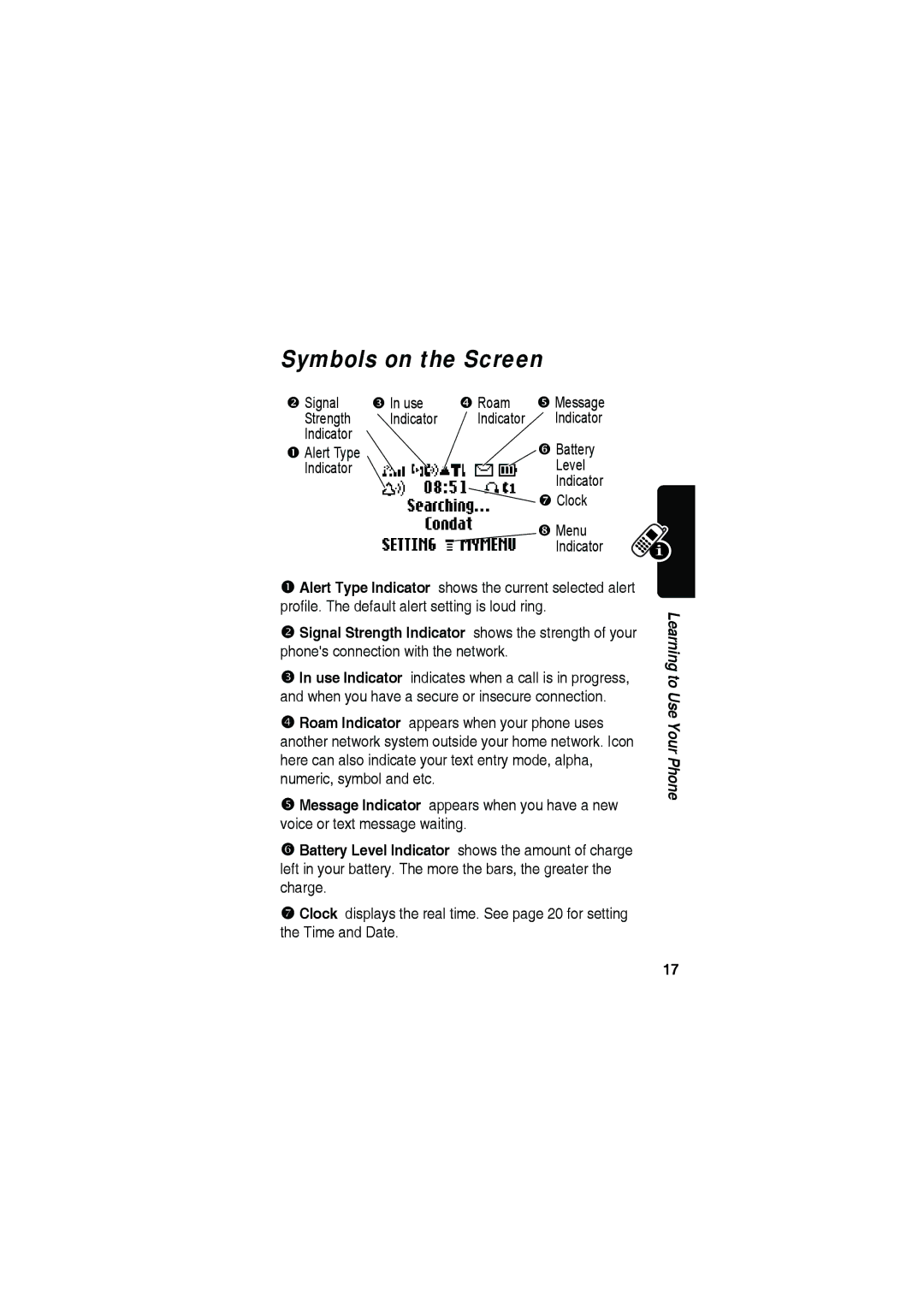 Motorola C115 manual Symbols on the Screen 