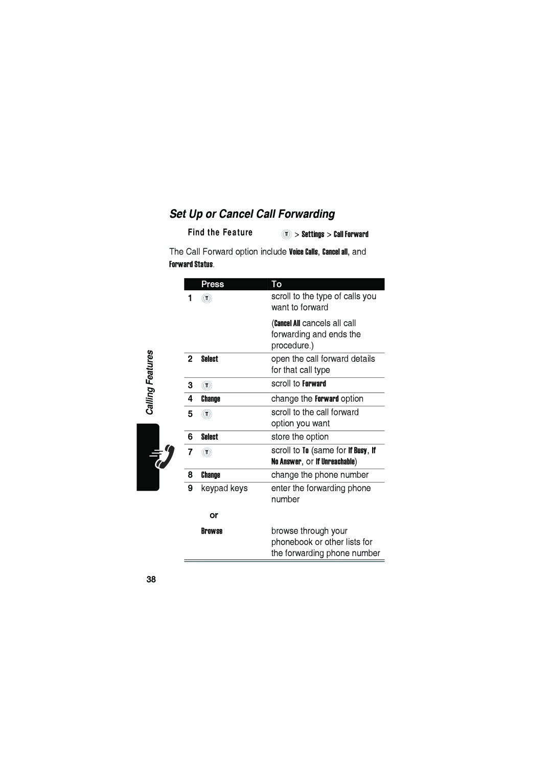 Motorola C115 manual Set Up or Cancel Call Forwarding 