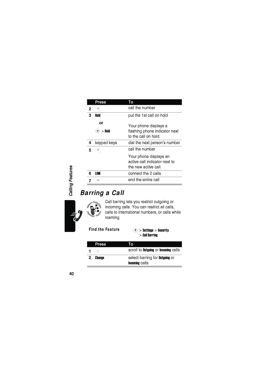 Motorola C115 manual Barring a Call 