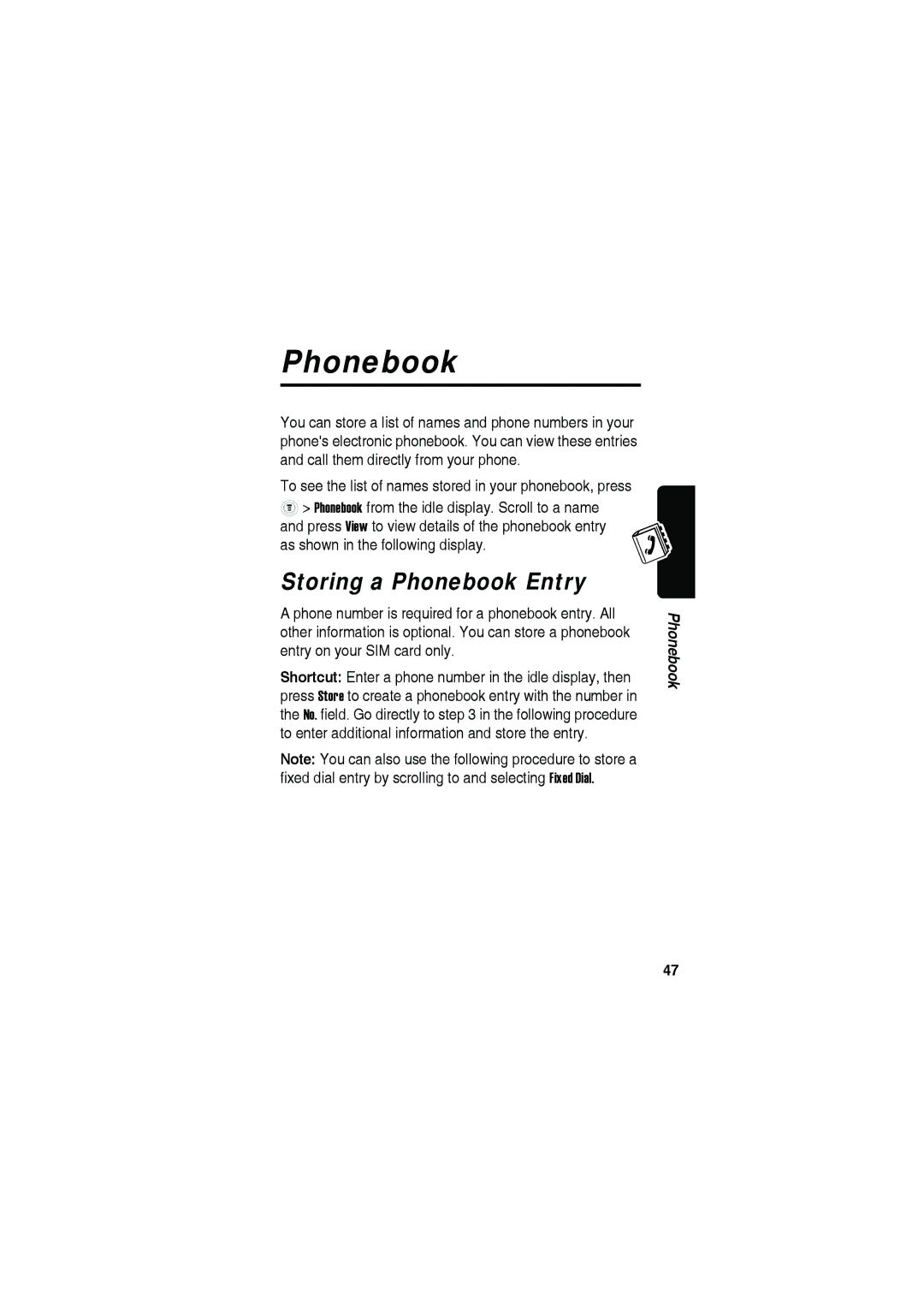 Motorola C115 manual Storing a Phonebook Entry 