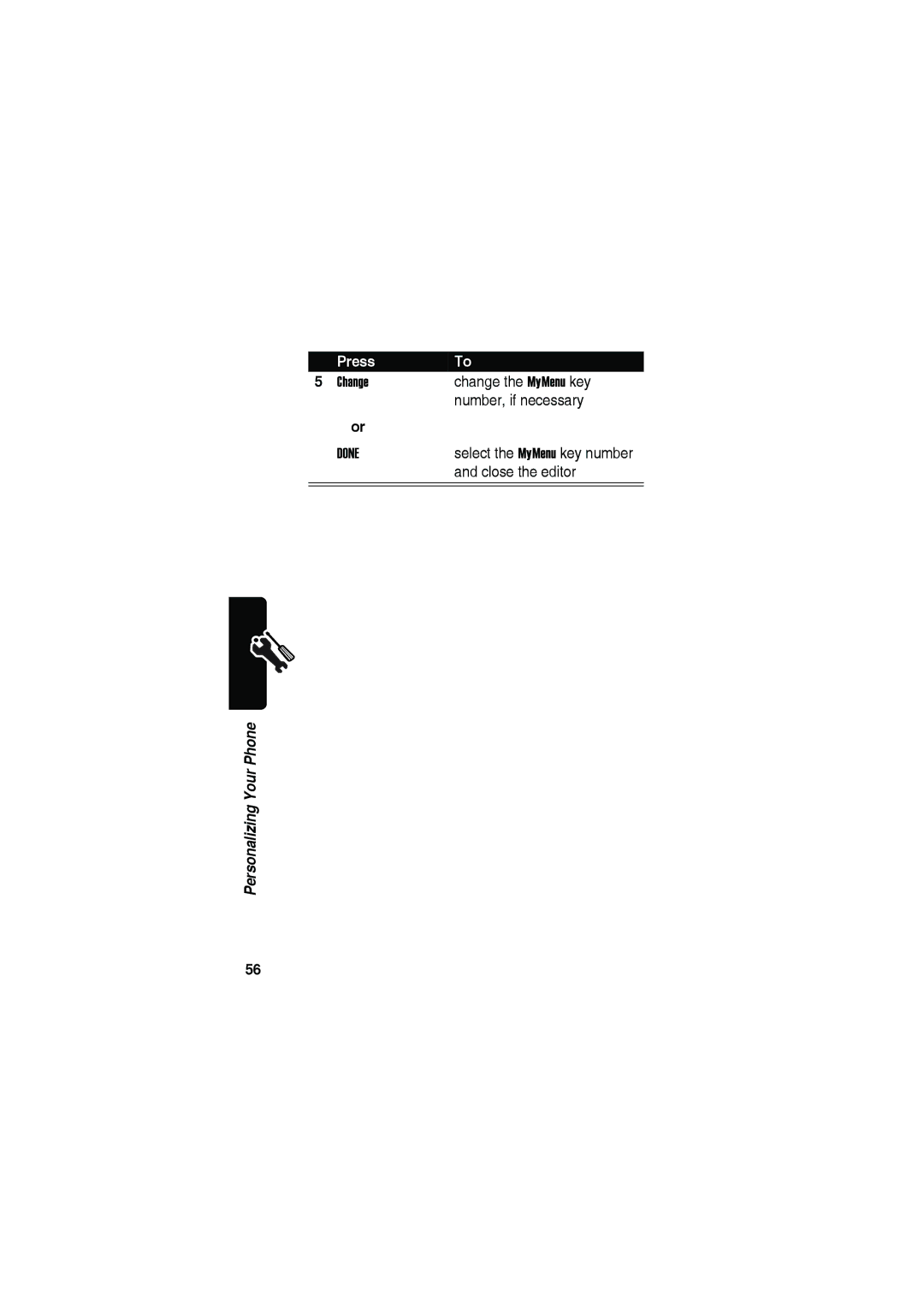 Motorola C115 manual Change the MyMenu key 