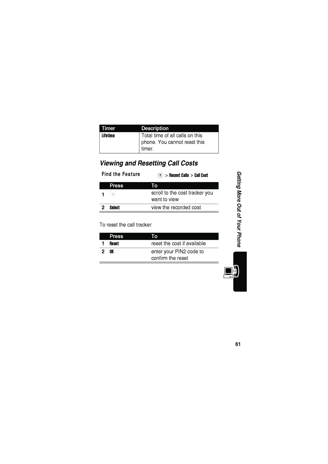 Motorola C115 manual Viewing and Resetting Call Costs 