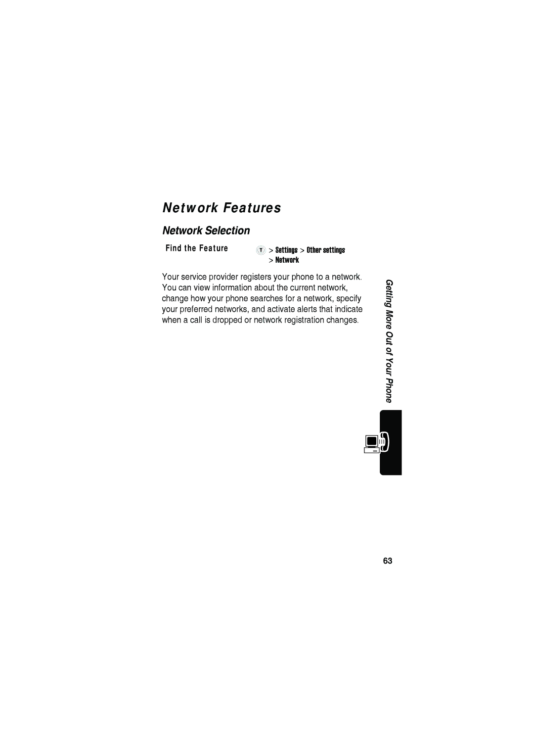 Motorola C115 manual Network Features, Network Selection 