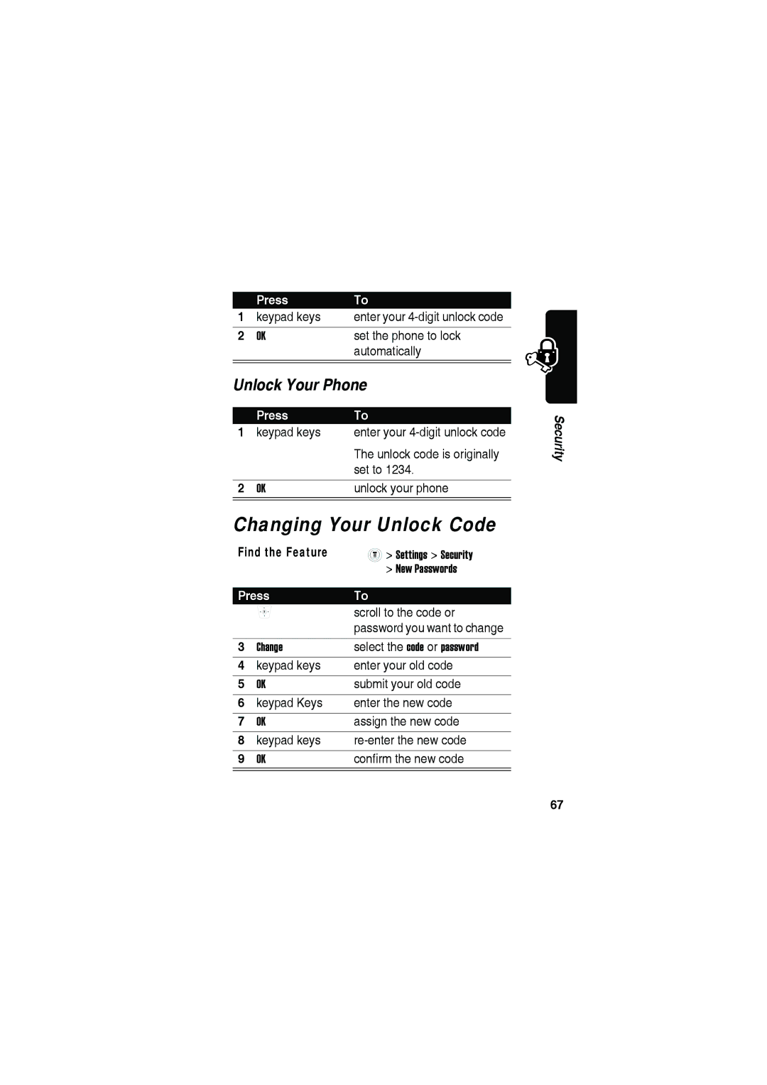 Motorola C115 manual Changing Your Unlock Code, Unlock Your Phone 