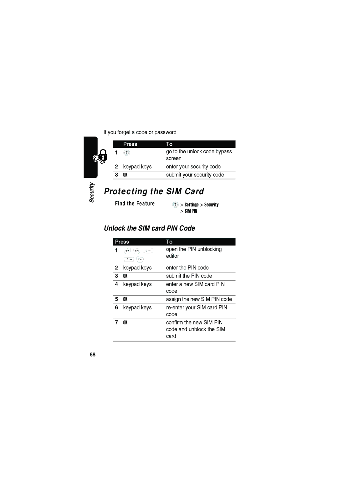 Motorola C115 manual Protecting the SIM Card, Unlock the SIM card PIN Code 