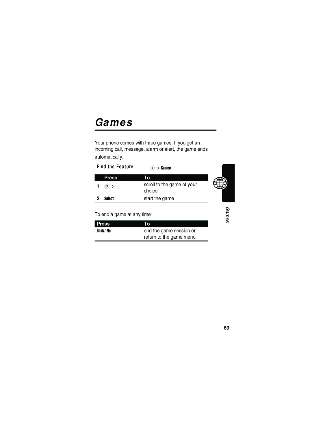 Motorola C115 manual Games 