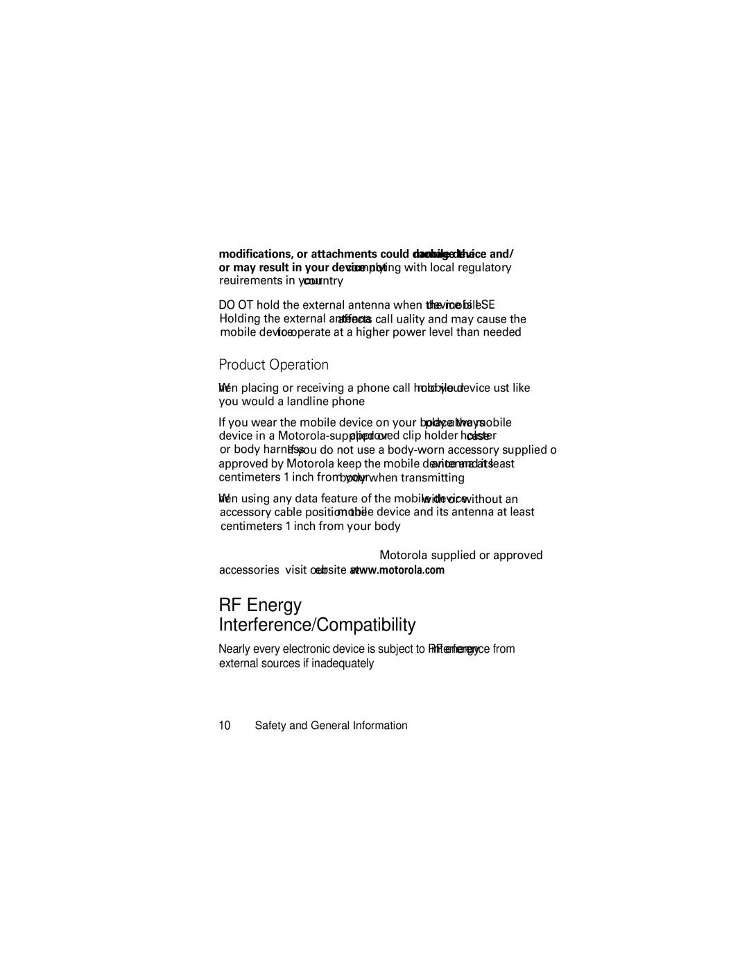 Motorola C118 manual RF Energy Interference/Compatibility, Product Operation 