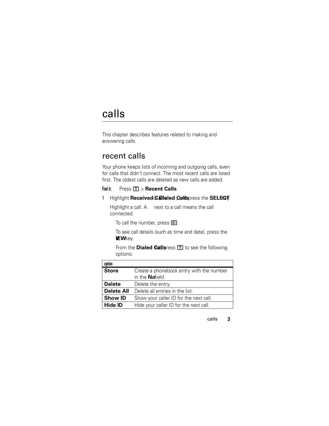 Motorola C118 manual Calls, Recent calls 