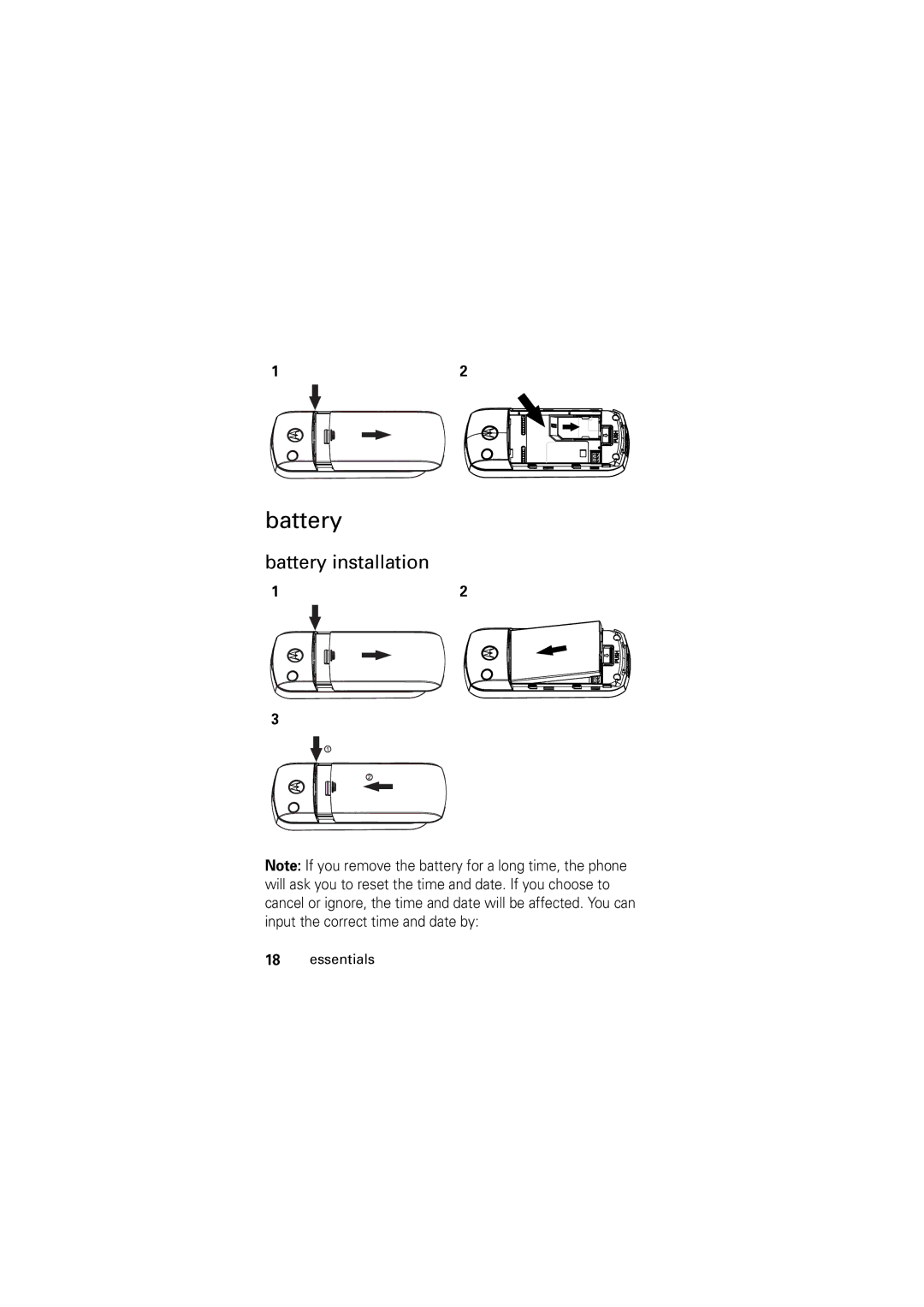 Motorola C123 manual Battery installation 