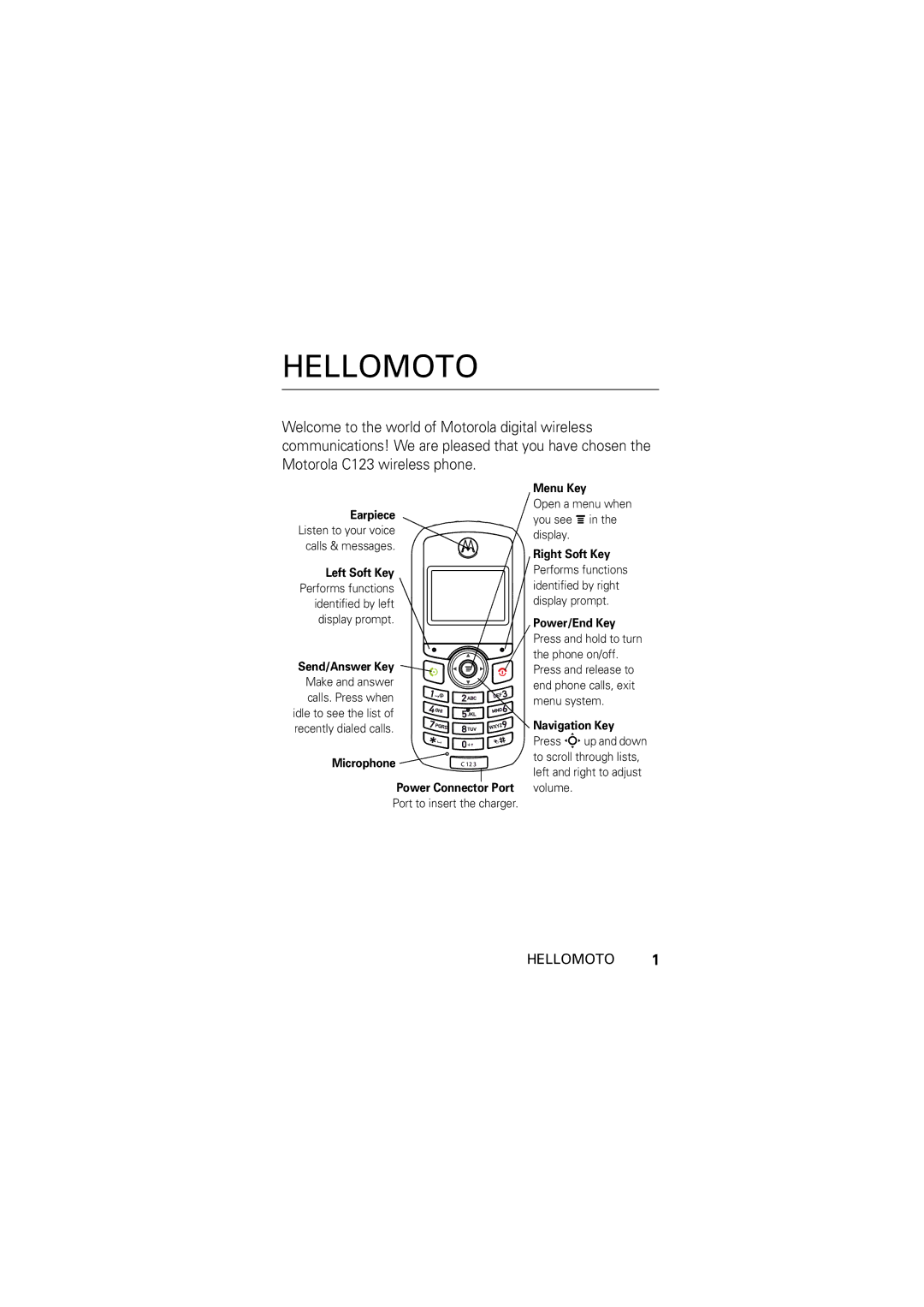 Motorola C123 manual Hellomoto 