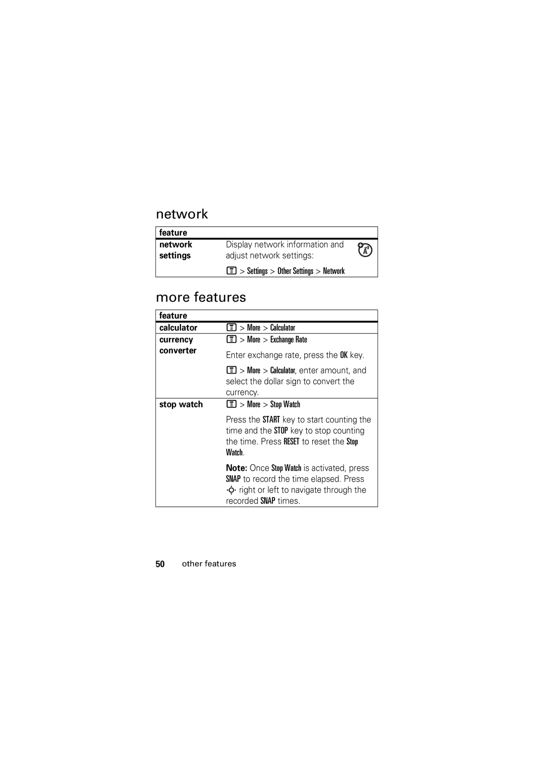 Motorola C123 manual Network, More features 